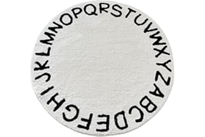 FOURIDING ABC Tapis rond en peluche douce avec lettres de l'alphabet pour enfants, jeu éducatif, tapis antidérapant pour salle de classe, salle de jeux, chambre à coucher, décoration de chambre d'enfant (140 x