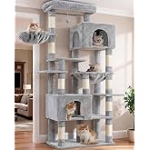 Heybly Scratching Post for Large Cats, 76 in Tower Light Grey HCT039W | Large 5 Post Base for Maximum Stability, Includes 2 C