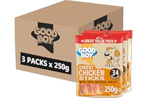 Good Boy Cheesy Chicken Sticks - Natural Dog Treats - Low Fat - Rawhide Free Recipe - Bulk Box - 3 x 250g