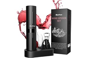 Marchpower Juego de Sacacorchos Eléctrico para Vino a Pilas 5 en 1 - Incluye Vertedor, Sacacorchos Eléctrico, Cortacápsulas, Tapón de Vacío, Base de Almacenamiento ABS