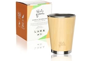 Robin Goods® Tazza da bere in acciaio inossidabile e bambù - tazza di 350 ml - tazza da campeggio - infrangibile e priva di BPA (1 pezzo - 350 ml)