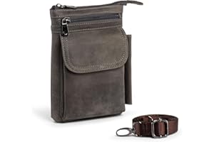 Hengwin Torba na Pasek z Prawdziwej Skóry, Męska Saszetka na Ramię, Mała Torebka na Telefon, Podróżna Saszetka z Klipsem na Pasek, Etui na Smartfona, Torba Kurierska z Wieloma Kieszeniami