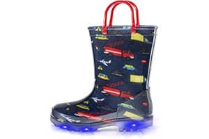 EUXTERPA Girls Boys Wellies for Kids Flashing Welly, Light Up Glitter Waterproof Wellingtons Boots with Easy on Handle Children Rainboots Size 4-13 UK Child