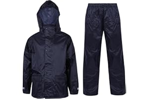 A2Z 4 Kids Boys Girls Waterproof Hooded Rain Suit with Matching Carry Bag Lightweight Jacket & Trouser Set with Pockets Kids Rainwear in Black Navy Royal Blue & Lilac Ages 3 to 14 Years
