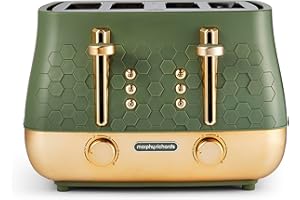 Morphy Richards Cassini 4 Slice Toaster, Variable Browning and Width Slots, 6 Power Levels, Removable Crumb Tray, Illuminated Buttons, High Lift, Defrost, Reheat, 800W, Olivine Green, 243022