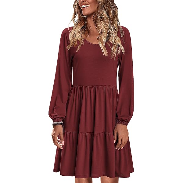Vestido De Cuello V Manga Larga Para Mujer - Con Bolsillos, Cintura Alta Elástica, Estilo Casual Para Otoño/invierno