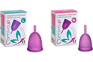 MAMICUP Silicone Medicale 100% Made in Italy, Coppetta Mestruale Morbida, Anallergica, Priva di Lattice e Ftalati (2 Coppette Lilla, Taglie M+L)