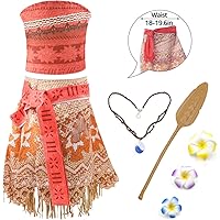 RioRand Moana Mädchen Kostüm Vaiana Prinzessin Kleid Abenteuer Verkleidung Rock Set Prinzessin Kleid mit Halskette…