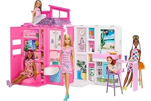 Barbie - Loft Casa Delle Vacanze, Plyaset con Bambola Bionda Inclusa e 4 Aree di Gioco, 11 Accessori e Tante Stanze Arredate, Giocattolo per Bambini, 3+ Anni, Hjr77