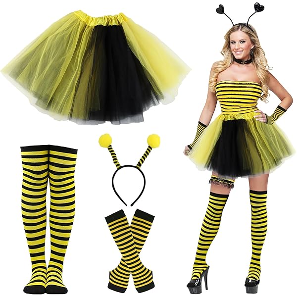 Costume D'Abeille Complet Pour Femme/Adulte - Avec Ailes, Antennes, Bandeau Et Jupe Tutu Jaune