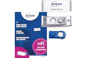 BADGEPOINT Avery Zweckform polar30 Name Badges Pack of 10 (70 x 30 mm, 10 Signs with Magnet, Twist-Proof, with Blank Inserts for Printing, Magnetic Name Tags for Clothing) Matte Stainless Steel