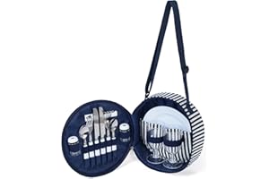 ECHAPPÉE CHAMPÊTRE Picknick-Set für 2 Personen – Tragetasche mit Tellern aus Melamin, Besteck und Bechern, wiederverwendbar, ideal für Camping und Mittagessen im Freien (10, Standard)