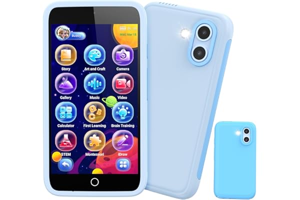 orantronx Jouet Téléphone Enfant Portable, 3.97" Smartphone Enfant 3 4 5 6 7 8 9 10 11 12 Ans avec 200+ Jeux Éducatifs, Double Caméra, Contrôle Parental, Jouet Garçon Fille pour Anniversaire, Noël