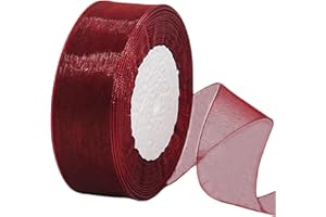 HONGCI 45m Organzaband Weinrot 38mm Breit Chiffo Geschenkband,Transparentes Organza Bänder Chiffonband Schleifenband Dekoband Geschenkverpackung Deko Band Tüllband für Weihnachten Hochzeit Taufe Geburtstag