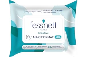 FESS NETT Fess'Nett - Les Essentiels - Sensitive - Feuilles de Papier Toilette Humide Jetable dans les Toilettes - Papier WC Humide - Alternative aux Lingettes - Pack x78