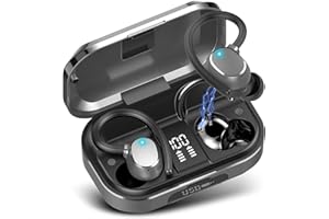 POMUIC Cuffie Bluetooth Sport, Auricolari Bluetooth 5.3 con Stereo HiFi, Cuffie Wireless con 4 ENC Mic, Touch Control, USB-C, Cuffiette Bluetooth 120 Ore LED Display, Cuffie Senza Fili IP7 Impermeabile