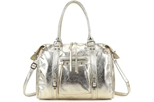 Double Tree Sac à Main Cabas Femme Irisé Pour Les Cours - Sac Bowling Fourre-Tout Travail Format A4 - Similicuir Brillant Détails Argenté ou Doré - Chic Tendance