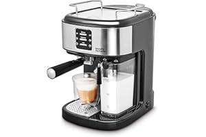 Morphy Richards Traditional Pump Espresso Coffee Machine & Automatic Milk Frother, 15 Bar Pressure, One Touch Espresso, Cappuccino, Latte Maker, Stainless Steel, 172023, Black