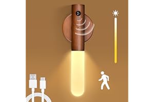HONGNIX Lámpara de Pared de Madera con Sensor de Movimiento, USB Recargable Luz Nocturna Interior, 2 Modes Luz LED, Magnética, 3 Temperaturas de Color Ajustables, Adecuados para Dormitorios, Pasillos