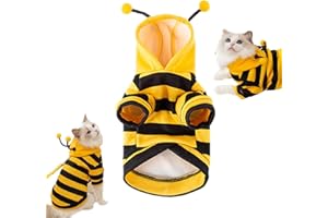 HUNYA Costume d'abeille pour Chat Tenue d'halloween pour Chat Costume d'abeille pour Animaux de Compagnie à Capuche pour Petits Chiens et Chats