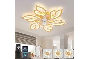 ‎YUNLONG 65cm Deckenventilator mit Beleuchtung Leise Moderne Led Lampe mit Ventilator und Fernbedienung Wintermodus DC Motor Dimmbar Deckenlampe mit Ventilator Blume für Schlafzimmer Wohnzimmer Küche,Gold