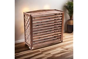 MDXVRKYBC Cache Climatiseur Extérieur en Bois Protection en Bois Massif avec Conception À Persiennes Et Grille Latérale(S)