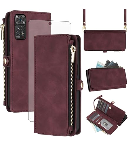 Asuwish Handyhülle Für Xiaomi Redmi Note 11S – Klappbar Mit Kartenfach & Ständer, Rot