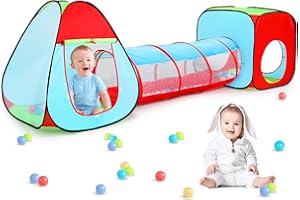 Sanobear Kids Play Tent with Ball Pit+Crawl Tunnel+Castle Tent, Pop Up Toddlers Playhouse for Boys and Girls Gift, Collapsible Children Toy Indoor Outdoor Games (3Pcs Mesh)