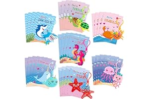 Haooryx 28Pack Valentines Day Gift Cards with Sea Animal Key Chains Cute Narwhal Shark Turtle Squishy Keychain Key Rings for Kids Classroom School Prizes Valentine Party Exchange Gifts Cards Supply