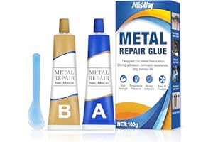 Allisway Colla per Metallo Extra Forte, 100 G (A+B) Colla Bicomponente per Metallo, Adatto per Riparazione, Riempimento, Saldatura di Metalli, Acciaio Inossidabile, Lega di Alluminio