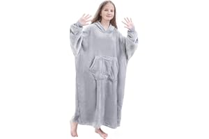 FUSSEDA Übergroße Tragbare Decke Sweatshirt, Super Dicke Warme Sherpa Fleece Kuscheldecke Hoodie mit Taschen und Ärmeln für Erwachsene und Kinder