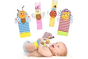 HAGOT 4 szt. Grzechotka dla niemowląt, skarpety grzechotkowe na nadgarstek, zabawka dla dzieci w wieku 0-12 miesięcy