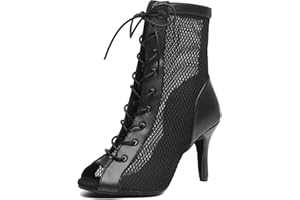 LITNERMIA Stivaletti da ballo da donna alla caviglia, per feste, performance e sala da ballo, con lacci, in rete, per balli latini