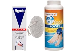 Athletes Foot Treatment Bundle with Mycota Athletes Foot Cream 25g and Masterplast Foot Powder 170g with Glameno Pumice Stone