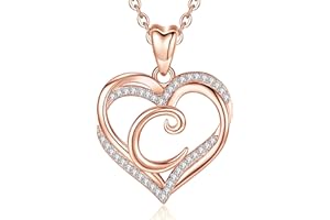 INFUSEU Collar Colgante Letra A-Z Alfabeto Capital Joyería Doble Corazón Inicial Collares Zirconia Cúbico CZ para Mujeres Regalos Románticos, Cadena de 20 Pulgadas
