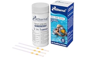 HXEternal Hot Tub, Pool and Spa Test Strips x 50-3 in 1 - Measures Chlorine, PH and Total Alkalinit 50 Strips