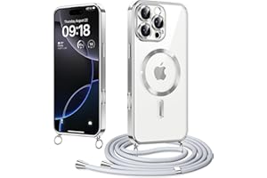 Woijrly Magnetische Handyband mit Band für iPhone 16 Pro Hülle, [Kompatibel mit Magsafe] Handyhülle Case mit justierbarer Schnur Abnehmbar Strap, Crossbody Schutzhülle zum Umhängen Kordel, Silber