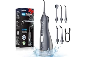 COSLUS Jet Dentaire Hydropulseur Portable 300 ML Sans Fil Irrigateur Dentaire Rechargeable Hydropulseur Dentaire Double Débit d'eau Water Oral Flosser Étanche IPX7 Pour La Maison et Les Voyages Gris