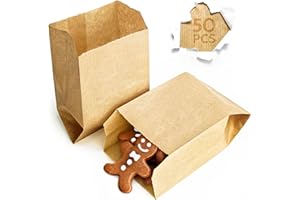 Majillux 50 Sacchetti di Carta Kraft 9 x 15 x 5 cm, Sacchettini Carta Piccoli per Alimenti, Buste di Carta, Sacchetto Pane - Sostenibili e Riciclabili - Prodotte in Europa