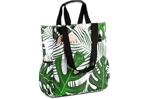 VASCHY Borsa Grande a Tracolla Mare, da Spiaggia Donna in Tela, Impermeabile con Chiusura. Borsa da Spalla Estiva, da Viaggio, Vacanza Shopping, Foglie di Carne