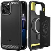 Spigen iPhone 16 Pro ile Uyumlu MagSafe Kılıf Rugged Armor Mag Fit &Uuml;st D&uuml;zey Koruma Siyah Karbon Kapak - ACS08115 (Spigen TR 