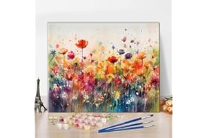 TISHIRON Malowanie według liczb, dla początkujących, kolorowe kwiaty na łące, wiosenny obraz olejny, "zrób to sam", malowanie według liczb, abstrakcyjne malowanie, dekoracja ścienna do domu, 40 x 50