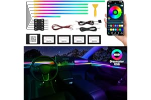 TWETIZ Acrylic Interior Car LED Strip Light with Wireless APP, RGB Dreamcolor 6 in 1 with 175 inches 593 LEDs Fiber Optic Ambient Lighting Kits, 16 Million Colors Sound Active Function Car Neon Lights