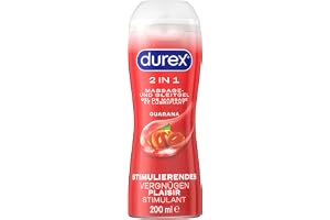 Durex 2-i-1 massage- och glidmedel-gel Guarana - med massageapplikator, kondomsäker, fastnar inte och lämnar inga fläckar, jämn vattenbaserad konsistens - 200 ml