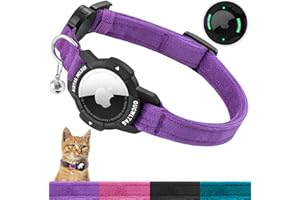 MASERFOLA AirTag Obroża Dla Kota Ze Świecącym Uchwytem Apple Air Tag, Zamknięciem Zabezpieczającym i Elastycznym Ściągaczem Gumowym Dla Kociąt, Kotów i Szczeniaków (Fioletowy, 18-26 cm)