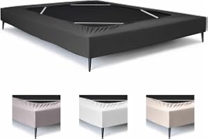 Textilhome Husse för resårsäng underrede 180 x 200 cm (dubbelsängar) – elastiskt överdrag med volang – dra-på-lakan utseende