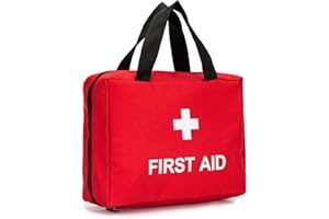 KIKAR Full-Open First Aid Zippered Bag Empty Travel Rescue Pouch First Responder Storage Medicine Organizer for Emergency at Home, Office, Car, Outdoors, Boat, Camping, Hiking (Bag Only) (Red)