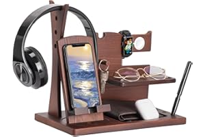 ROBOMANOR Birthday Gifts for Men Bedside Table Organiser Mens Gifts for Christmas Wood Phone Docking Station for Men Gadgets Key Wallet Watch Stand Gifts for Dad Xmas Presents for Men Birthday Gifts for Him