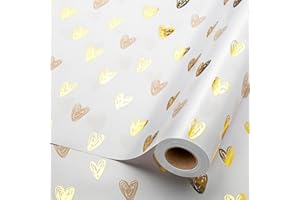 Wikadlik Carina carta da regalo, rotolo di carta da regalo di lusso con lamina d'oro a forma di cuore, per San Valentino, matrimoni, compleanni, Natale, vacanze, 43 cm x 10 m