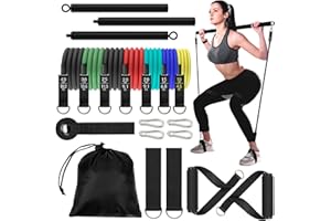 ROELLY Juego de 7 Piezas de Gomas Elasticas Musculacion, 6 Niveles de Bandas Elasticas Musculacion,Cintas Elasticas Musculacion, Equipados con Varillas de Pilates, Utilizado para Fitness, Ejercicio